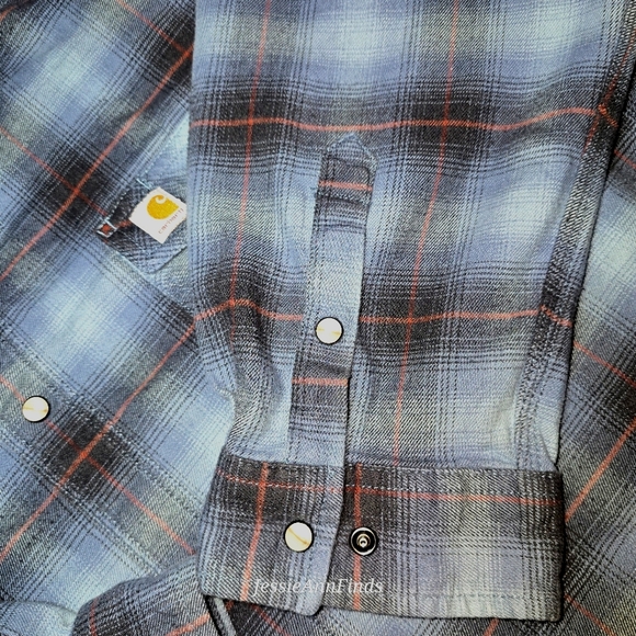 Carhartt Steel Blue Plaid Rugged Flex Hamilton Pearl Snap Flannel Shirt Size 2XL - Picture 11 of 11